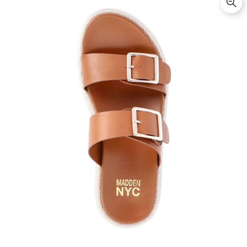 Madden NYC Tan Double-Buckle Slide Sandal